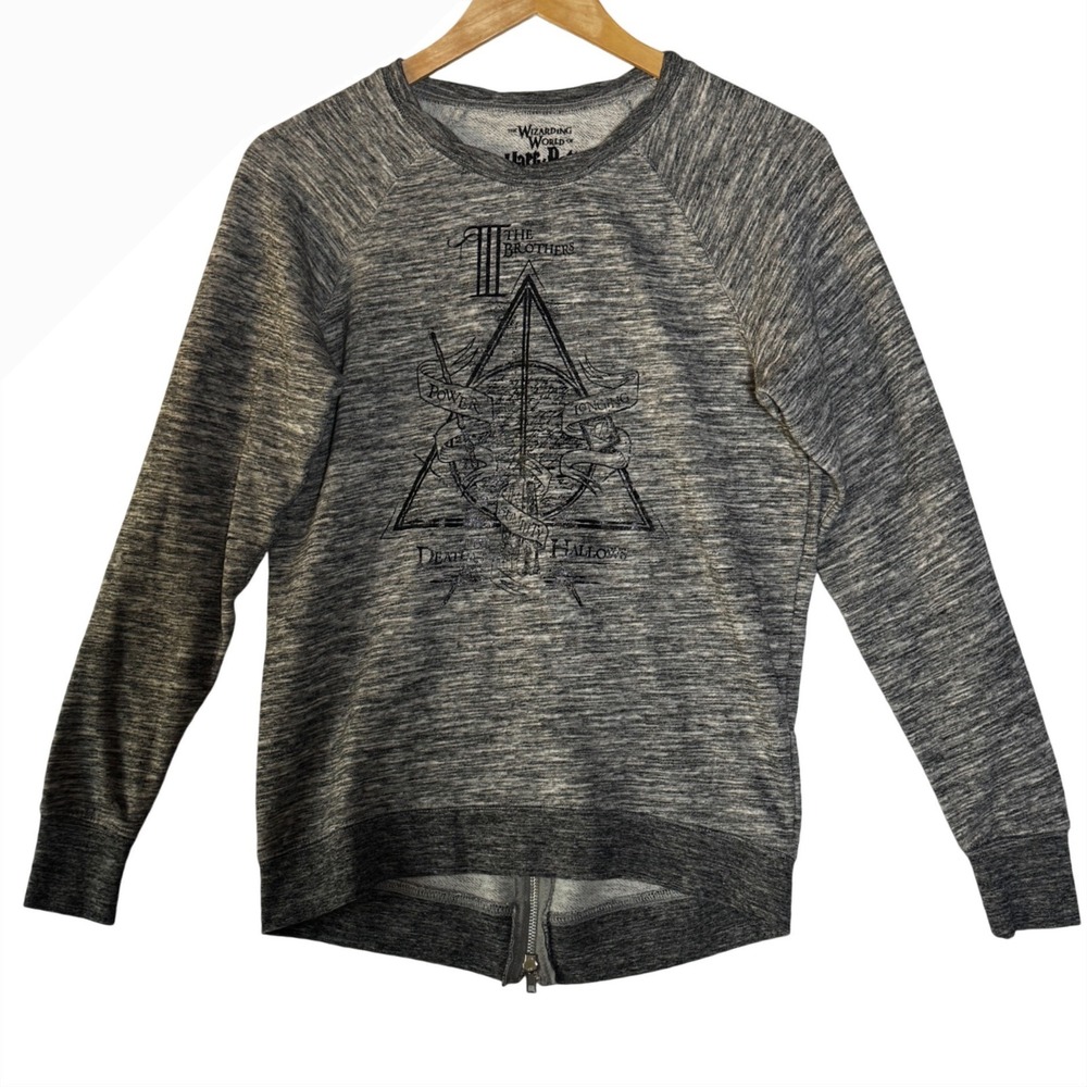 Harry Potter Deathly Hallows Pullover Sweatshirt Womens XS Gray Wizarding World‎